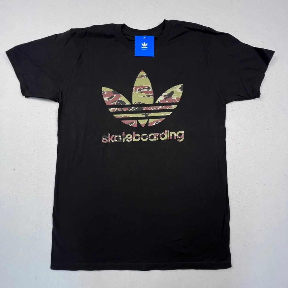 Adidas Skateboarding T-Shirt Mens M Black Camo Trefoil Logo Tee Street‎ Sporty